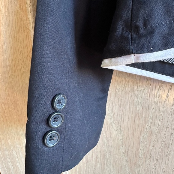 Worthington Cotton/Spandex Blazer Black w White Edging Front Zip Pockets Lined L - Picture 7 of 11
